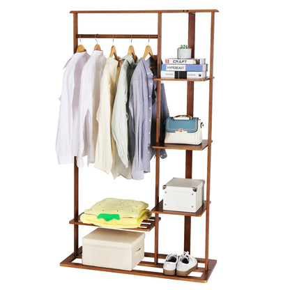 3-in-1 Bamboo Coat Rack with Shelves & Shoe Bench
