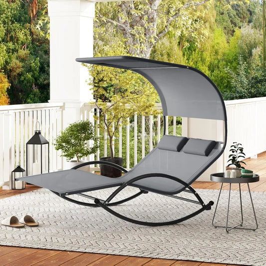 Outdoor Chaise Lounge Rocker, 2-Person Rocking Daybed Sun Lounger