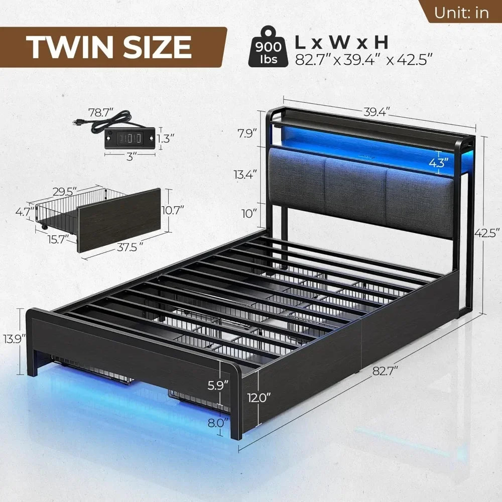 Bed Frame with Storage Drawers – Full/Queen/King Size