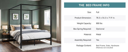 Canopy Bed Frame, Easy Assembly - Queen & Full Sizes