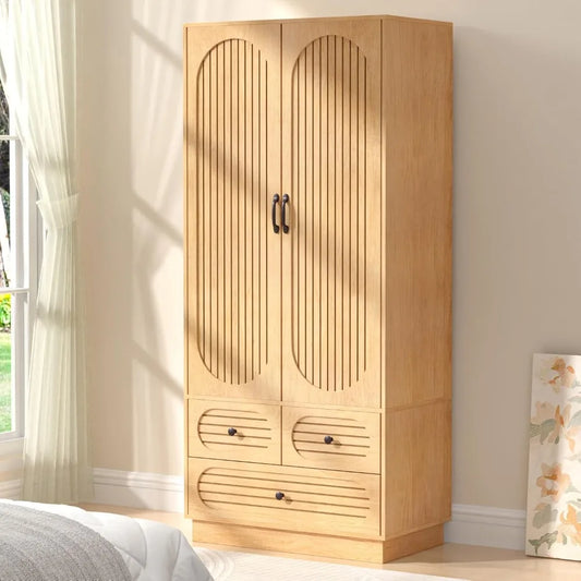 Wood Armoire Wardrobe Closet with Doors with 3 Drawers