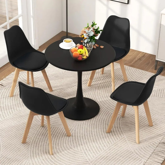 Round Dining Table Set for 4, Kitchen Table Set with Padded Seat & Solid Wood Legs, Round Kitchen Table and Chairs