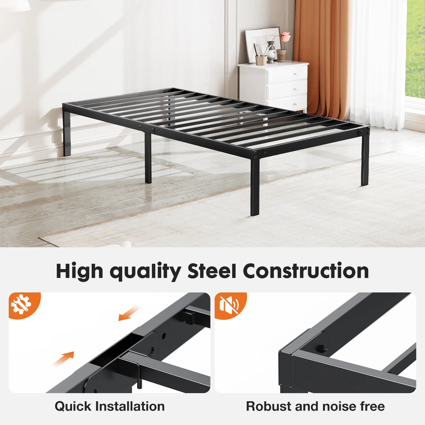 Twin Full Queen King Size Bed Frame Metal Platform Bedroom Frames with Storage