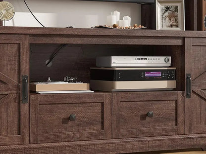 Wall TV Stand with 2 Doors, with LED & Power Outlets