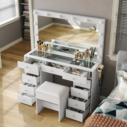 Vanity Desk with Mirror, Dresser with  Chair