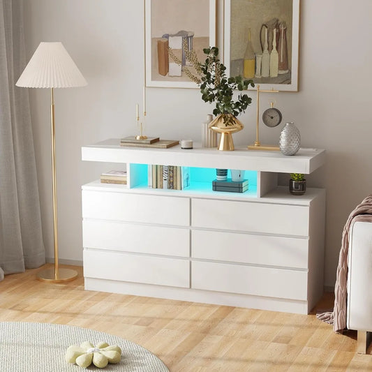 White Dresser, Chest of Drawers with Charging Station