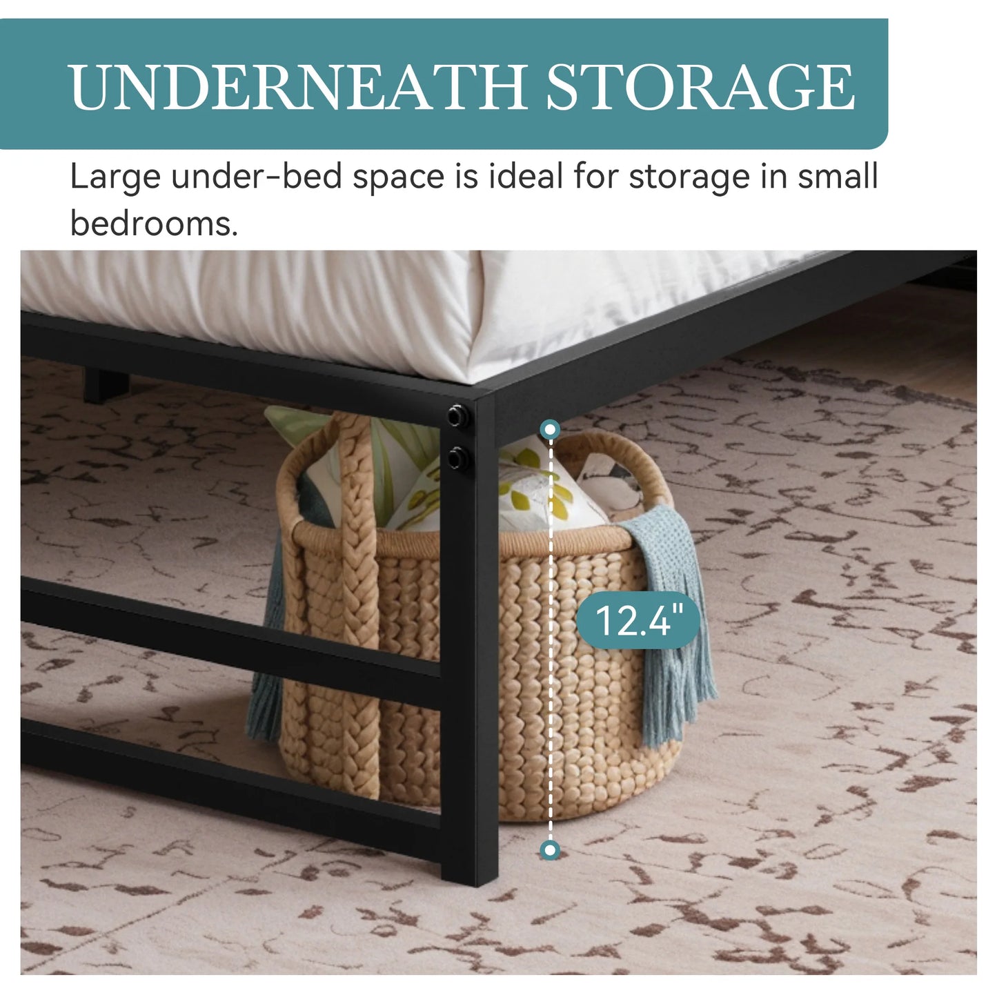 Metal Bed Frame, No Box Spring Needed - Queen, Full, King and Twin Sizes