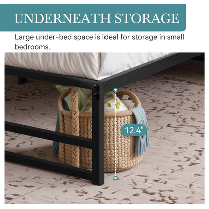 Metal Bed Frame, No Box Spring Needed - Queen, Full, King and Twin Sizes