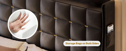 Queen Size Bed Frame with 3 Storage Drawers , Velvet Upholstered