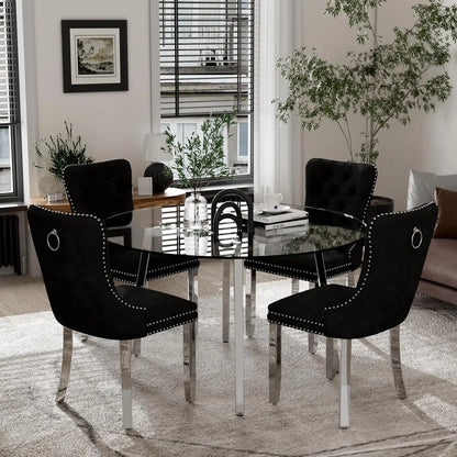 5 Piece Luxury Round Glass Dining Set, Modern Minimalist Circle Kitchen Table Set for 4, 42'' Clear Circular Glass Top Dinner Ro