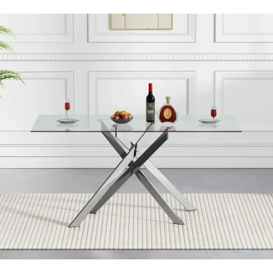 Rectangular Glass Dining Table Kitchen Glass Top Table for 4 with   Metal Legs,Dining Table Kitchen Glass Tables for Kitchen