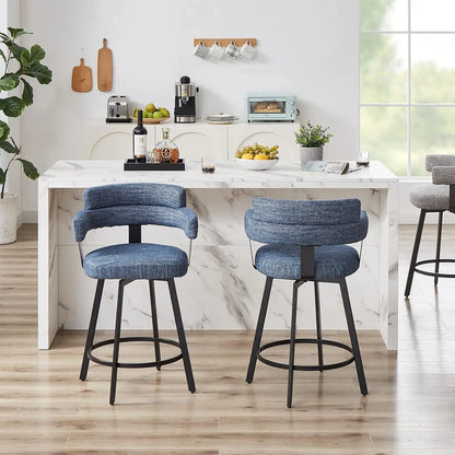 Bar Stools with Full Back Set of 2 with Linen Padded Back