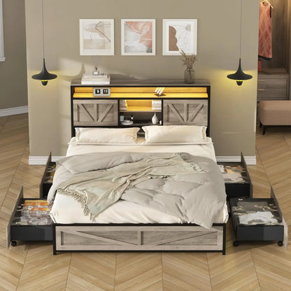 Queen Size Bed Frame with 4 Drawers