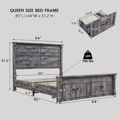 Queen Size Bed Frame, with Storage Drawers