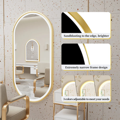 Gold Frame Oval Bathroom Mirror LED Lighted