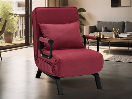Convertible Chair, Tri-fold Upholstered Armchair Sleeper with Pillow