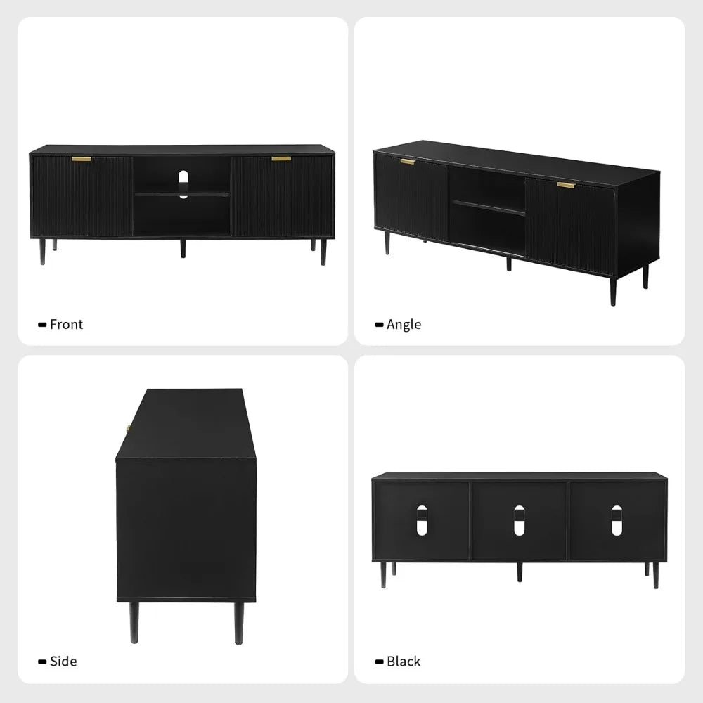 Black TV Stand for 65+ Inch TV with Sliding Doors