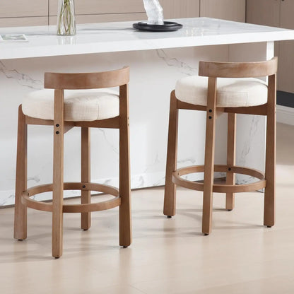 Modern Bar Stools Set of 2, Linen Upholstered, 26.5" Stools with Back