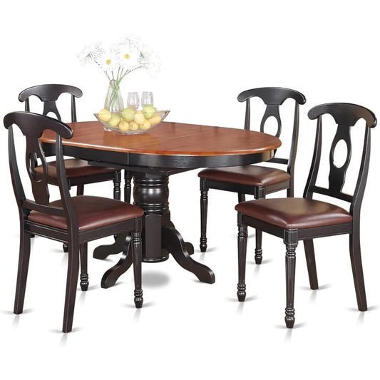 KENL5-BLK-LC 5 Piece Kitchen Table & Chairs Set Includes an Oval Dining Room Table with Butterfly Leaf