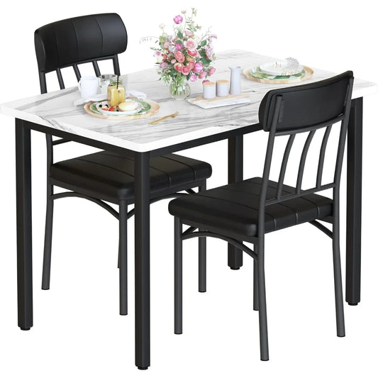 3 Piece Dining Tables Set, Small Industrial Kitchen Table and 2 Chairs, Kitchen Breakfast Dining Table Set, Breakfast Table Set