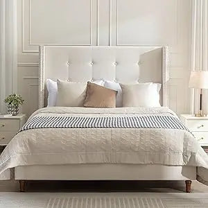 King Bed Frame with 54” Tall Upholstered Wingback