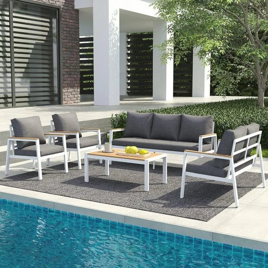 Patio Furniture Set 5 Pieces with Teak Coffee Table