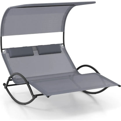 Outdoor Chaise Lounge Rocker, 2-Person Rocking Daybed Sun Lounger
