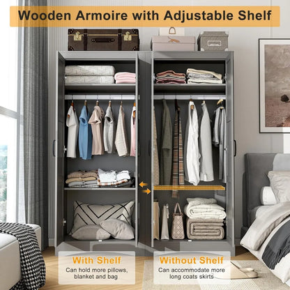 2 Door Wardrobe Closet, Armoire with 2 Shelves