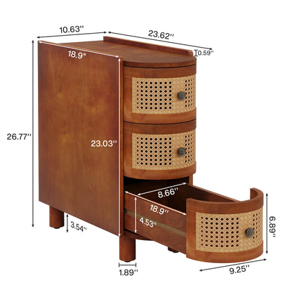 Tribesigns End Table Round Solid Wood Sofa Bedside Narrow Bedroom Side Table Nightstand with Drawer