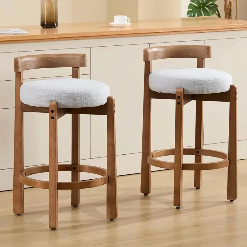 Modern Bar Stools Set of 2, Linen Upholstered, 26.5" Stools with Back
