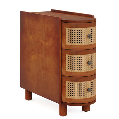Tribesigns End Table Round Solid Wood Sofa Bedside Narrow Bedroom Side Table Nightstand with Drawer