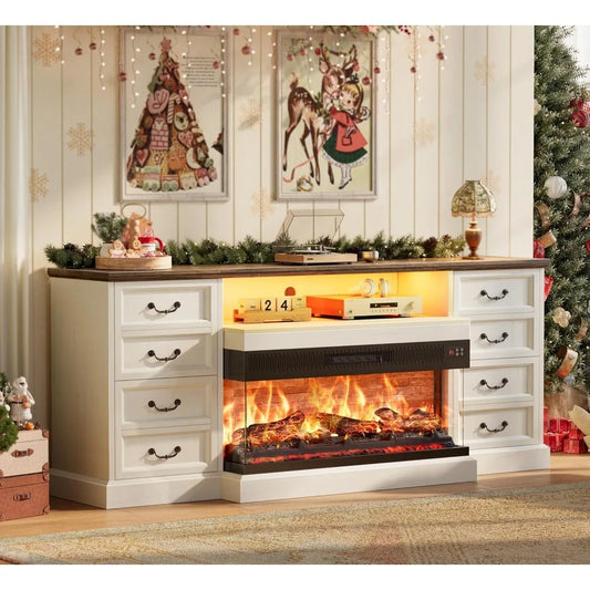 Fireplace TV Stand for 75 80 Inch TV, with Drawers