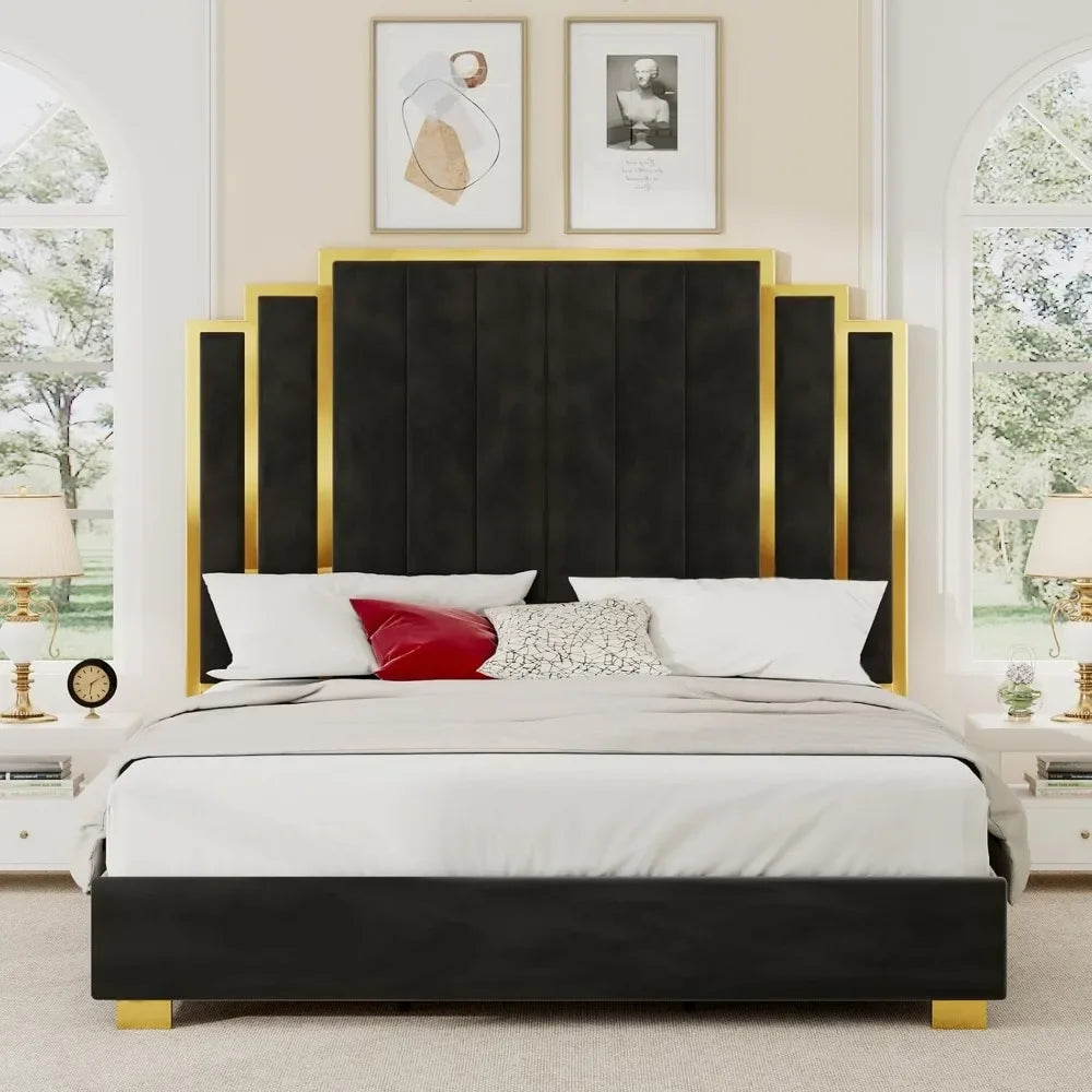 Queen & King Size Platform Bed Frame with Extra Tall Headboard