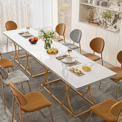 Round Dining Table 47.24 Inch Kitchen Table for 4 People Wooden Marble Pattern Dinner Room Table with Gold Base for Home office