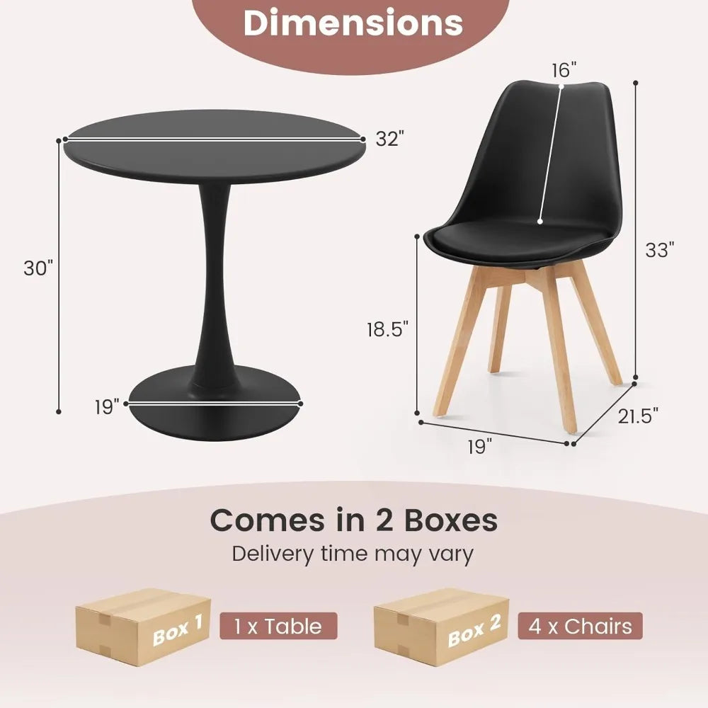 Round Dining Table Set for 4, Kitchen Table Set with Padded Seat & Solid Wood Legs, Round Kitchen Table and Chairs