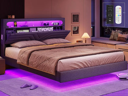Queen and Full Floating Bed Frame with RGB LED