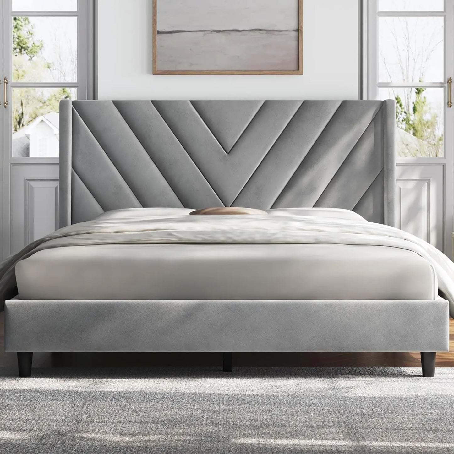 Queen Bed Frame with Winged Sides