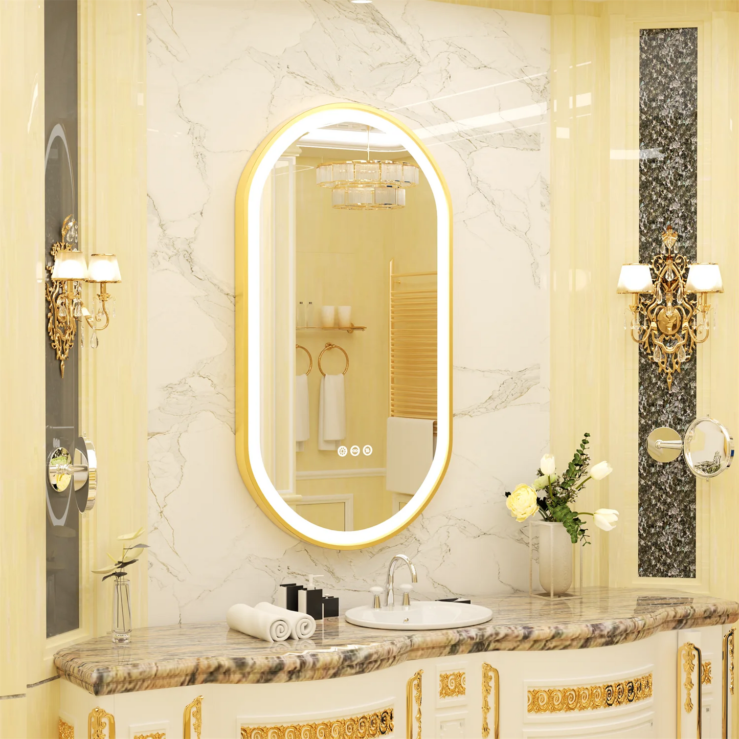 Gold Frame Oval Bathroom Mirror LED Lighted