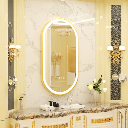 Gold Frame Oval Bathroom Mirror LED Lighted