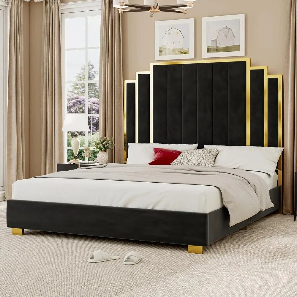 Queen & King Size Platform Bed Frame with Extra Tall Headboard