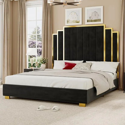 Queen & King Size Platform Bed Frame with Extra Tall Headboard