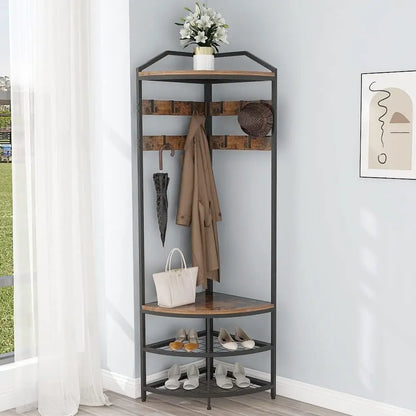 Entryway Coat Rack with Shoes Shelf Organizer