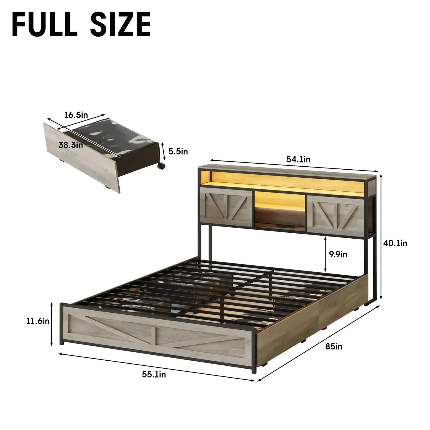 Queen Size Bed Frame with 4 Drawers