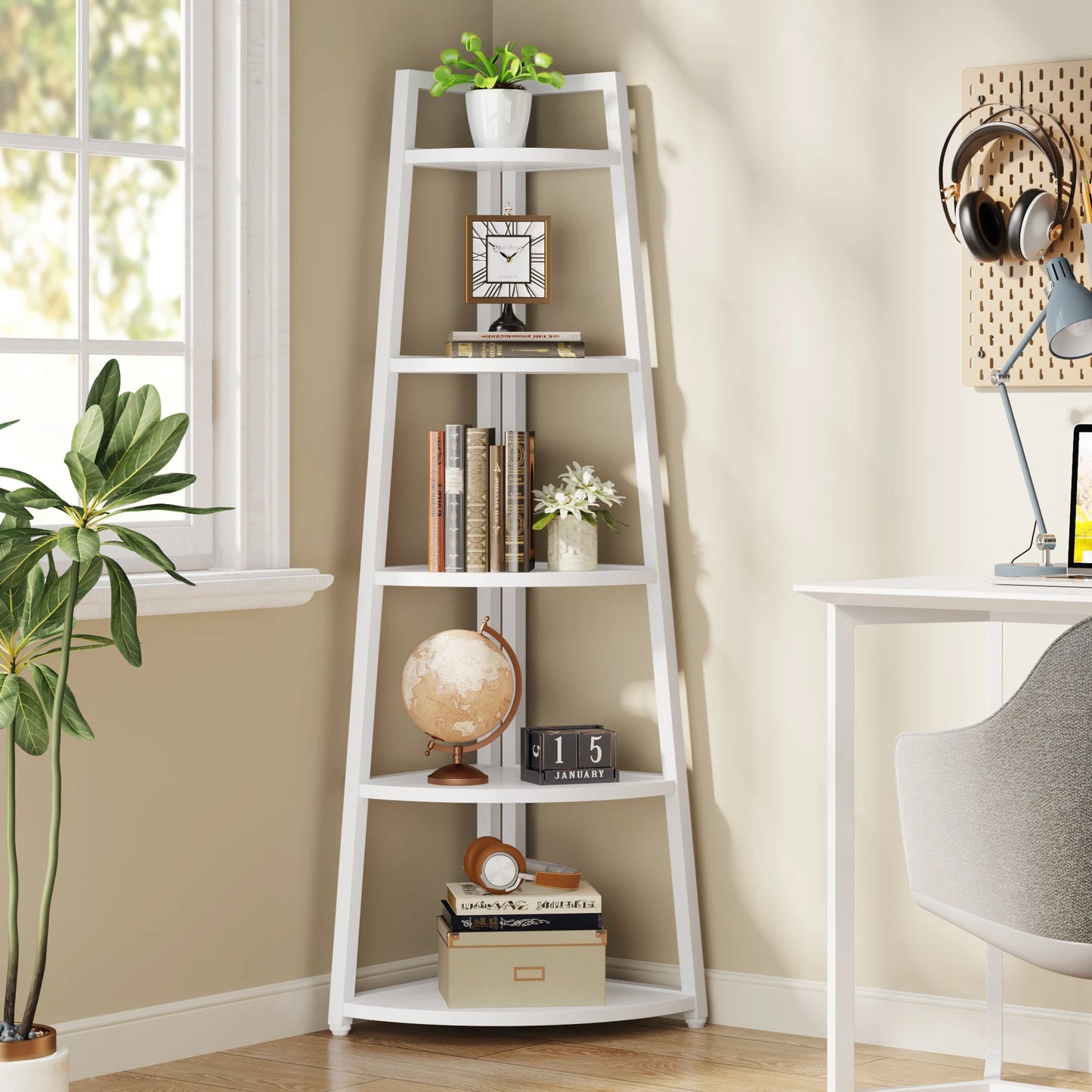 Corner Bookcase, Bookshelf with Rack Wood