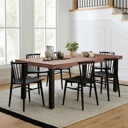 Dining Table for 6 Acacia Wood Indoor Outdoor Home Kitchen Table with Iron Legs Large Rectangular Patio Table for Deck,
