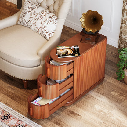 Tribesigns End Table Round Solid Wood Sofa Bedside Narrow Bedroom Side Table Nightstand with Drawer