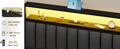 Full/Queen size bed frame with charging station, LED