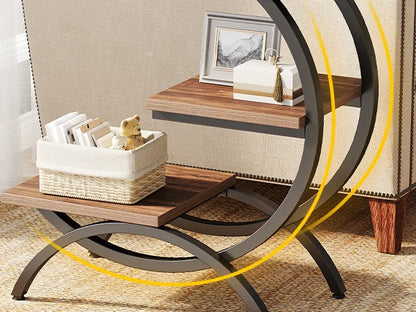 Tribesigns C-Shaped End Table, Industrial 3-Tier Small Table for Couch, Wood Bedside Table Snack Table with Storage Shelves