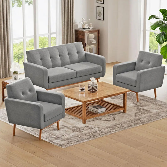 Couch Set with Solid Frame, Deep Seat Sofa Set
