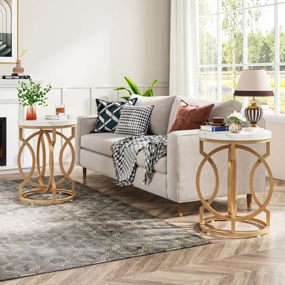 Tribesigns Modern Round End Table with Thick Wood Top, 20“ Side Table Cocktail Table with Unique O-Shaped Base